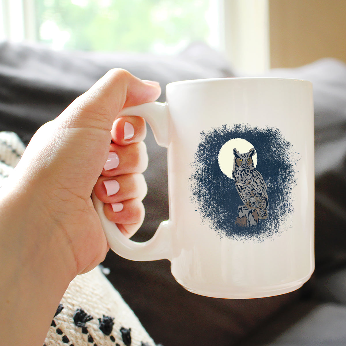 Great Horned Owl Coffee Mug Owl Decor and Bird Lover Gifts White Ceramic Coffee Cup