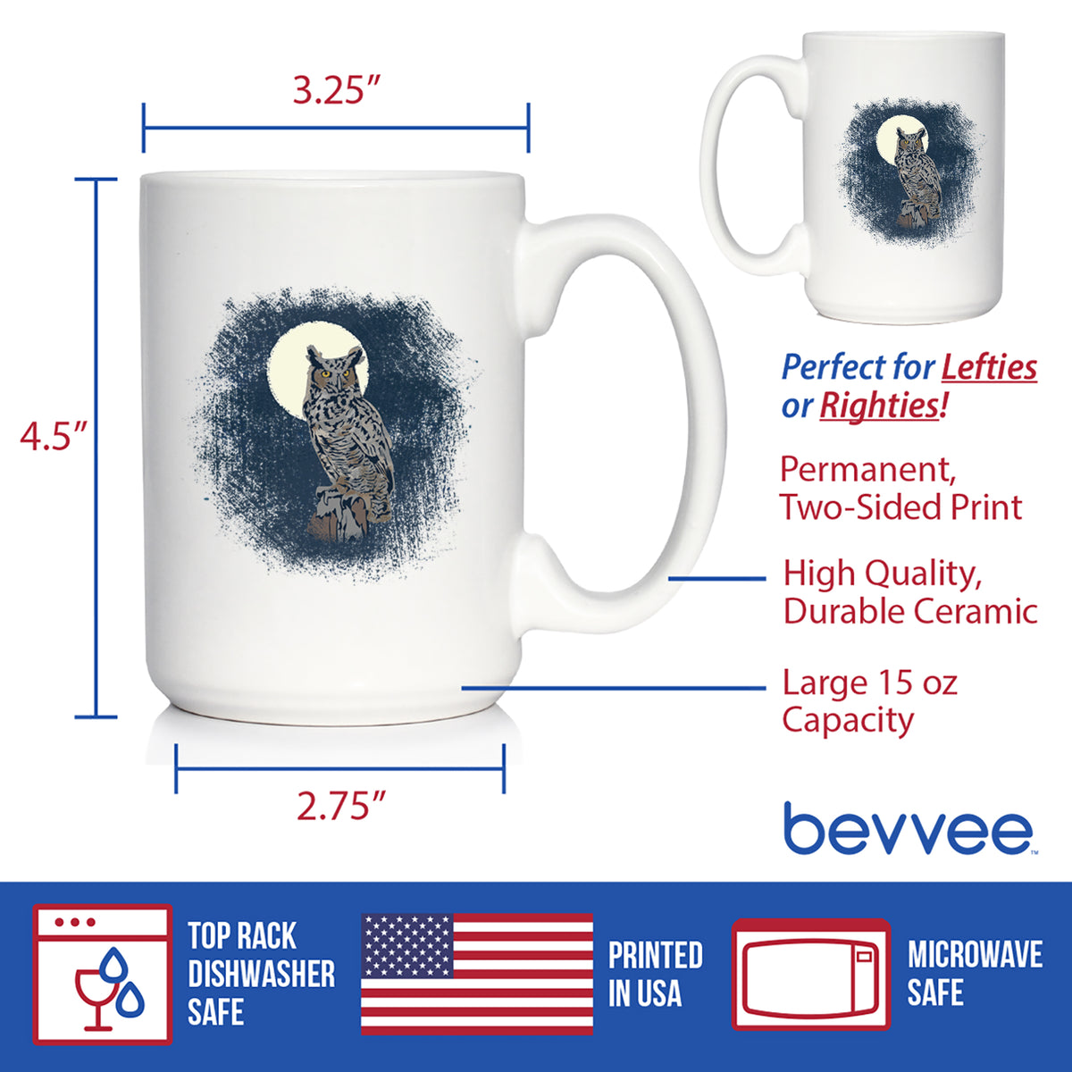 Great Horned Owl Coffee Mug Owl Decor and Bird Lover Gifts White Ceramic Coffee Cup