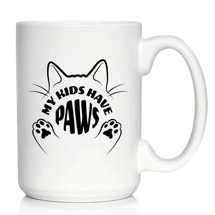 Kids Have Paws Cat Coffee Mug Gifts for Cat People White Ceramic Coffee Cup