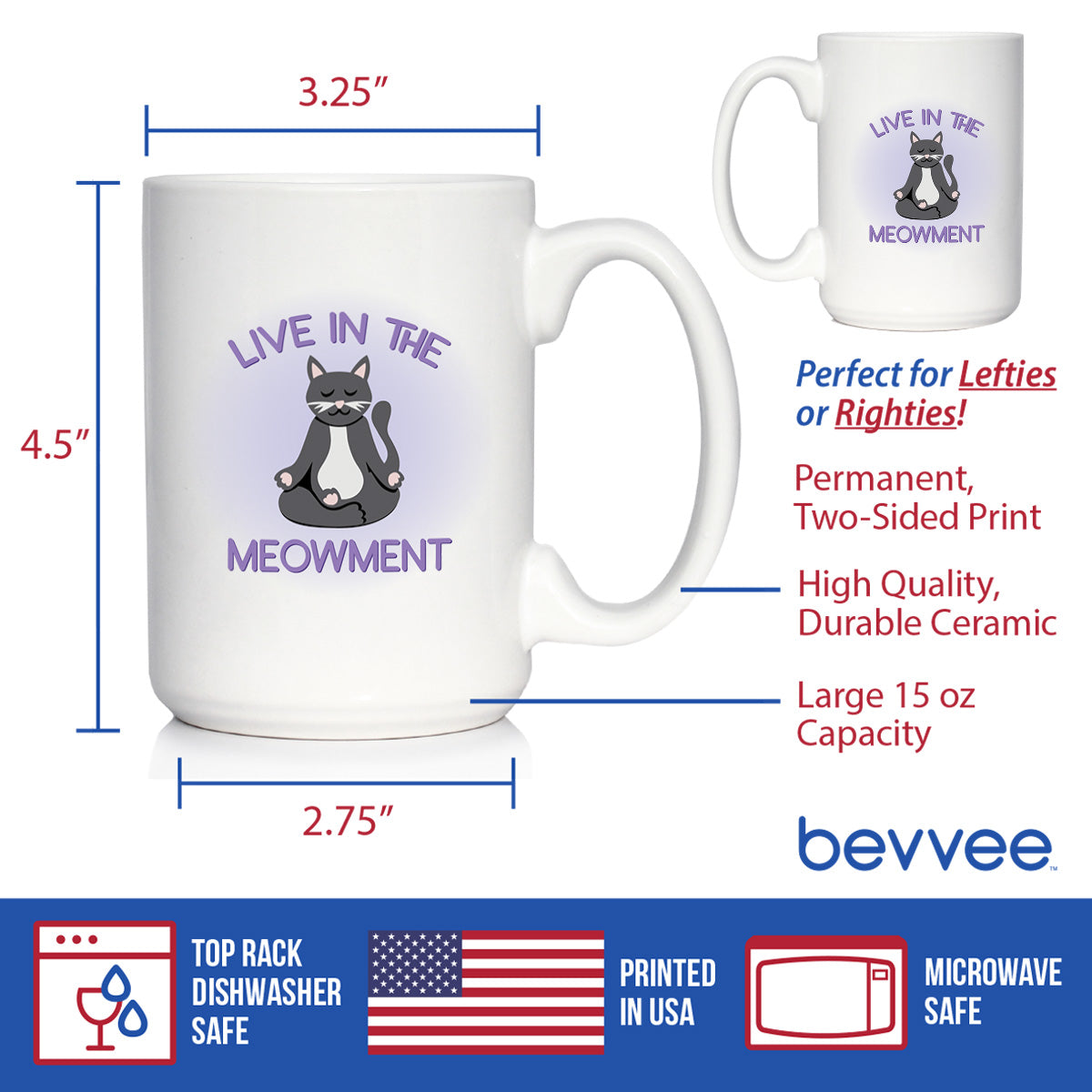 Live In The Meowment Coffee Mug - Funny Cat Gifts and Meditation Themed Decor