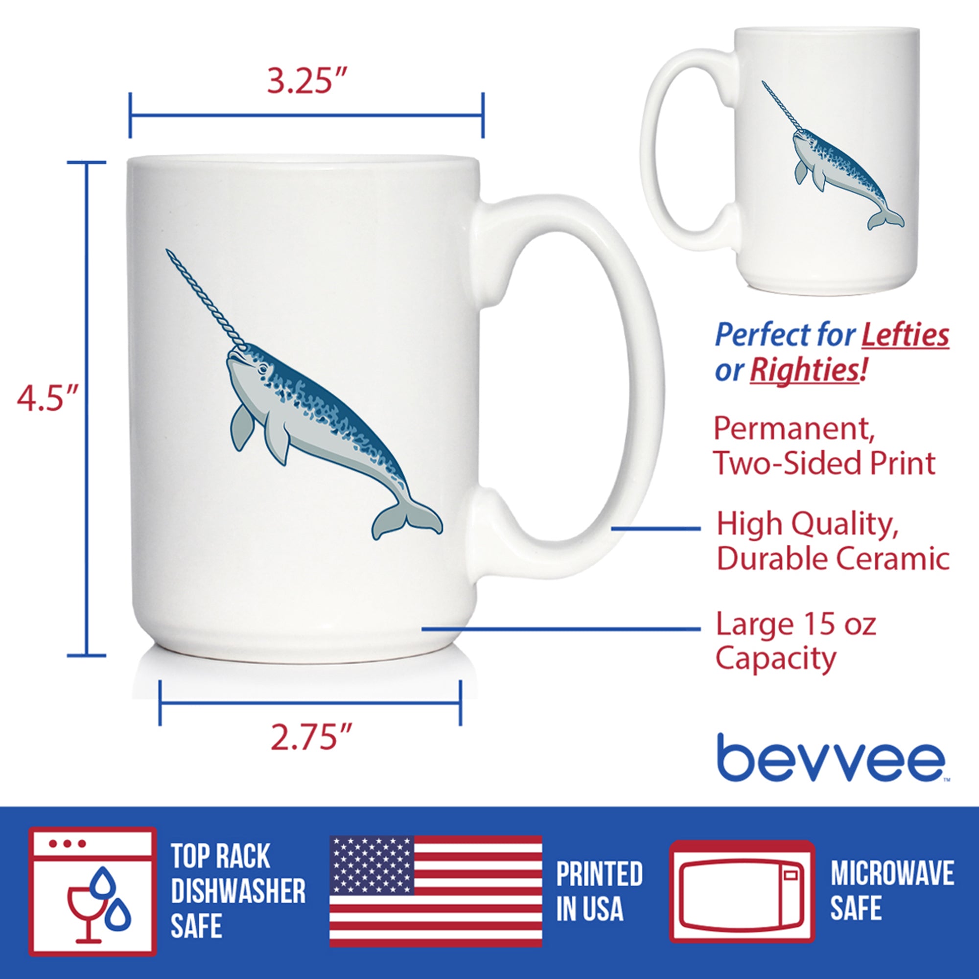 Narwhal Coffee Mug Cute Narwhal Gifts White Ceramic Coffee Cup