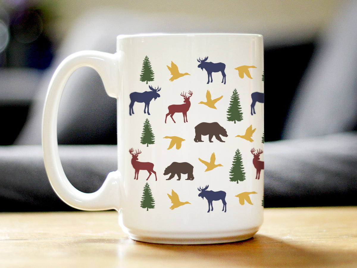 Rustic Outdoor Animals Coffee Mug - Nature Lovers Gifts for Women &amp; Men - Large 15oz &amp; 11oz White Ceramic Mugs