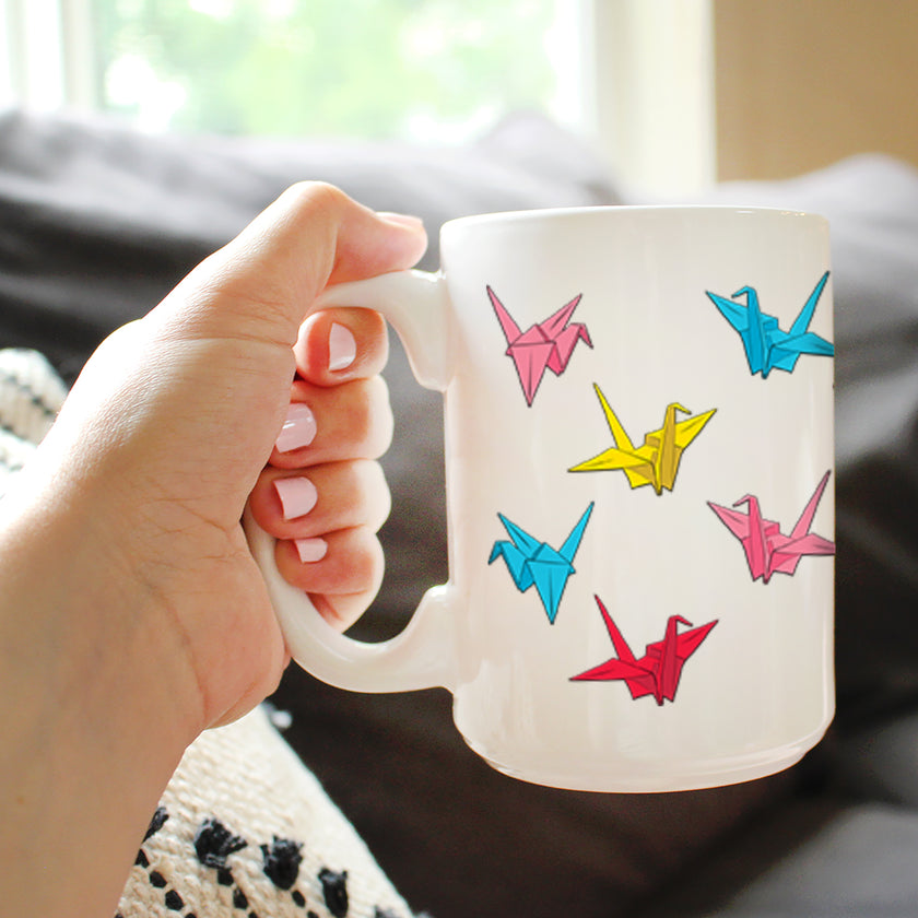 Origami Paper Crane Coffee Mug Japanese Decor and Gifts White Ceramic Coffee Cup