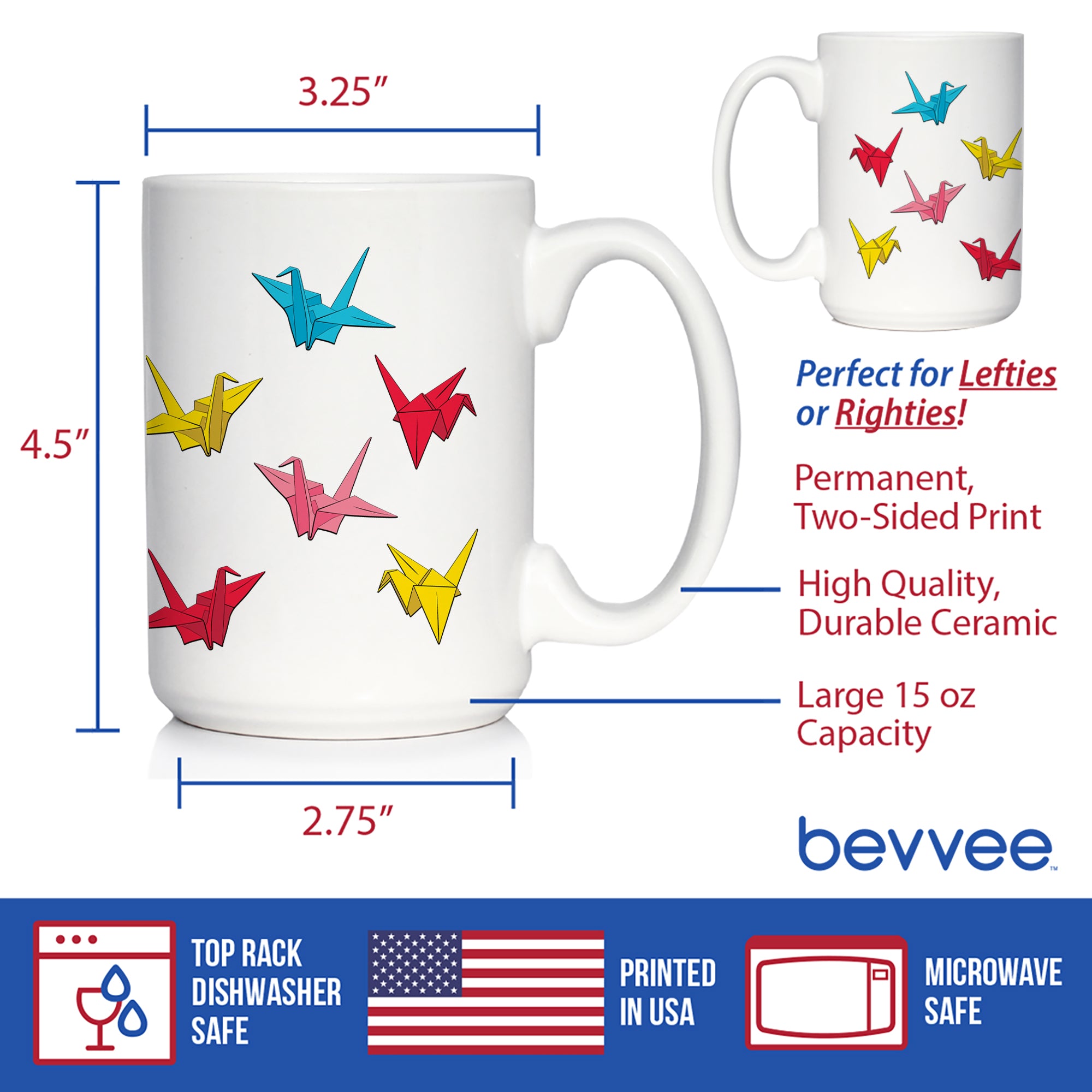 Origami Paper Crane Coffee Mug Japanese Decor and Gifts White Ceramic Coffee Cup