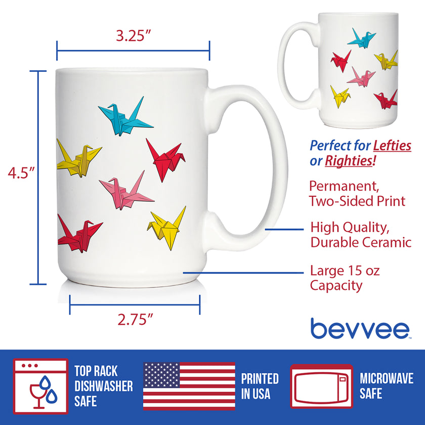 Origami Paper Crane Coffee Mug Japanese Decor and Gifts White Ceramic Coffee Cup