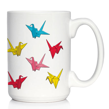 Origami Paper Crane Coffee Mug Japanese Decor and Gifts White Ceramic Coffee Cup