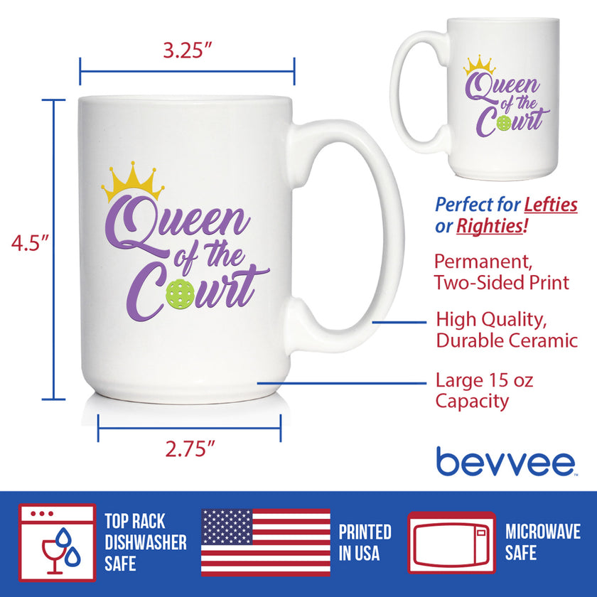Queen of the Court Coffee Mug - Pickleball Gifts for Women - Pickleball Themed Decor
