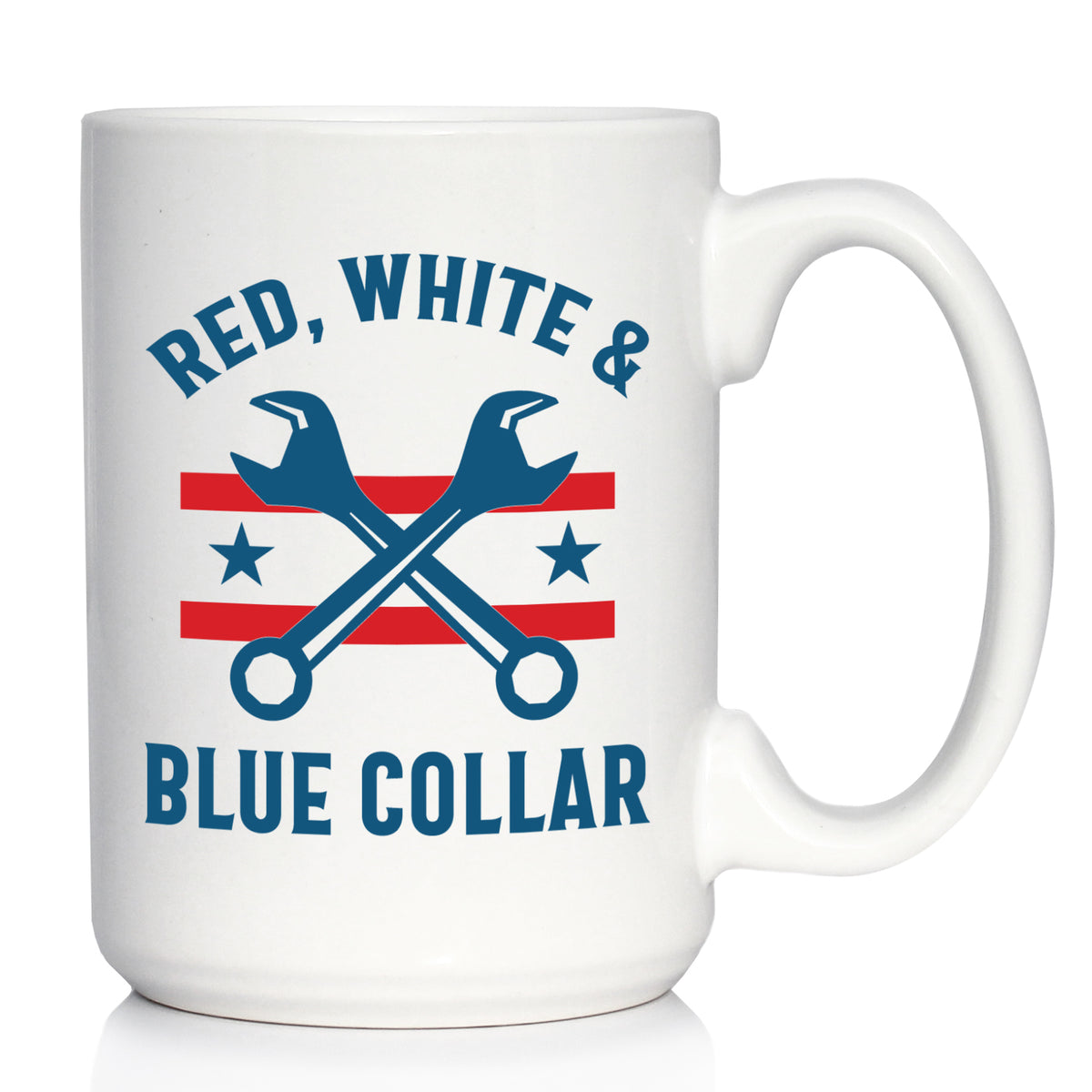 Red White &amp; Blue Collar Coffee Mug Gifts for American Patriots White Ceramic Coffee Cup