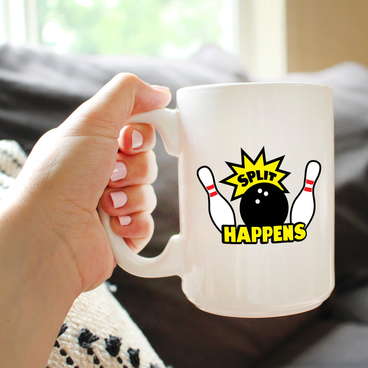 Split Happens - Bowling Coffee Mug - Funny Bowling Gifts and Decor for Bowlers