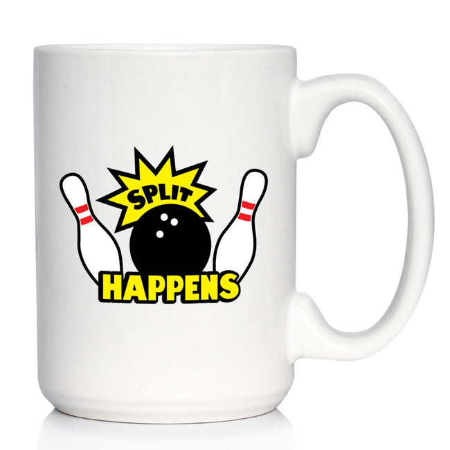 Split Happens - Bowling Coffee Mug - Funny Bowling Gifts and Decor for Bowlers