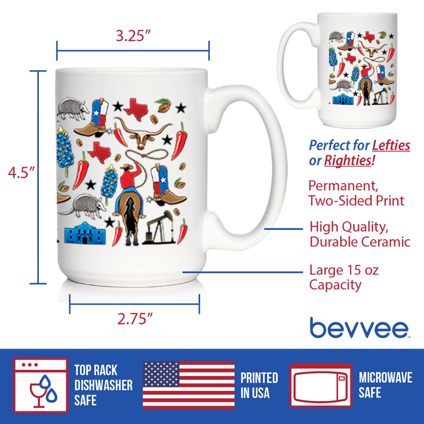 Texas Pattern Coffee Mug Texas Gifts and Souvenirs for Texans White Ceramic Coffee Cup
