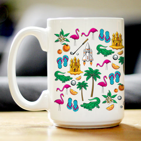 Florida Pattern Coffee Mug Florida Gifts and Souvenirs White Ceramic Coffee Cup