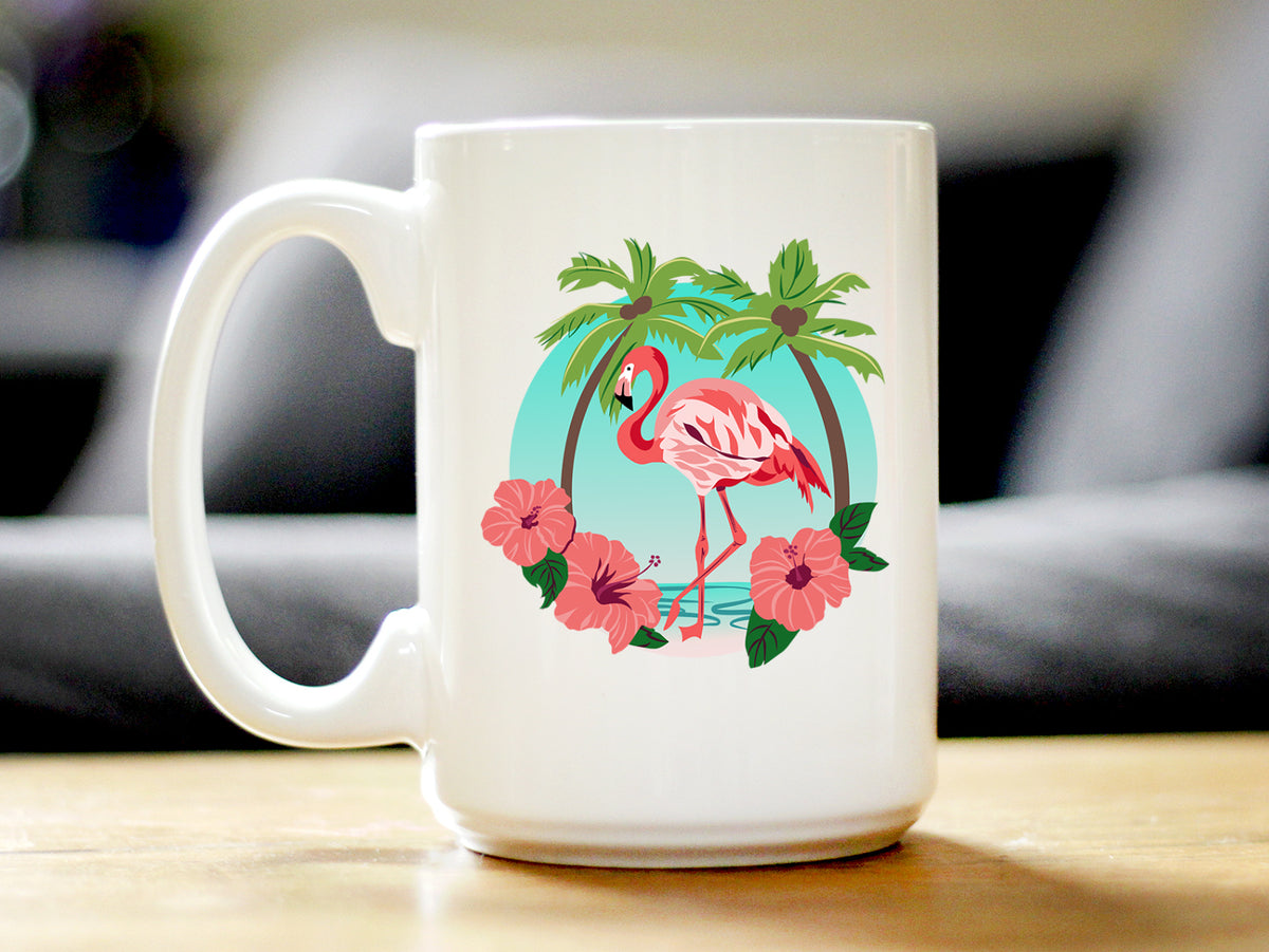 Tropical Flamingo Coffee Mug - Flamingo Gifts &amp; Decor - Large 15oz &amp; 11oz White Ceramic Mugs