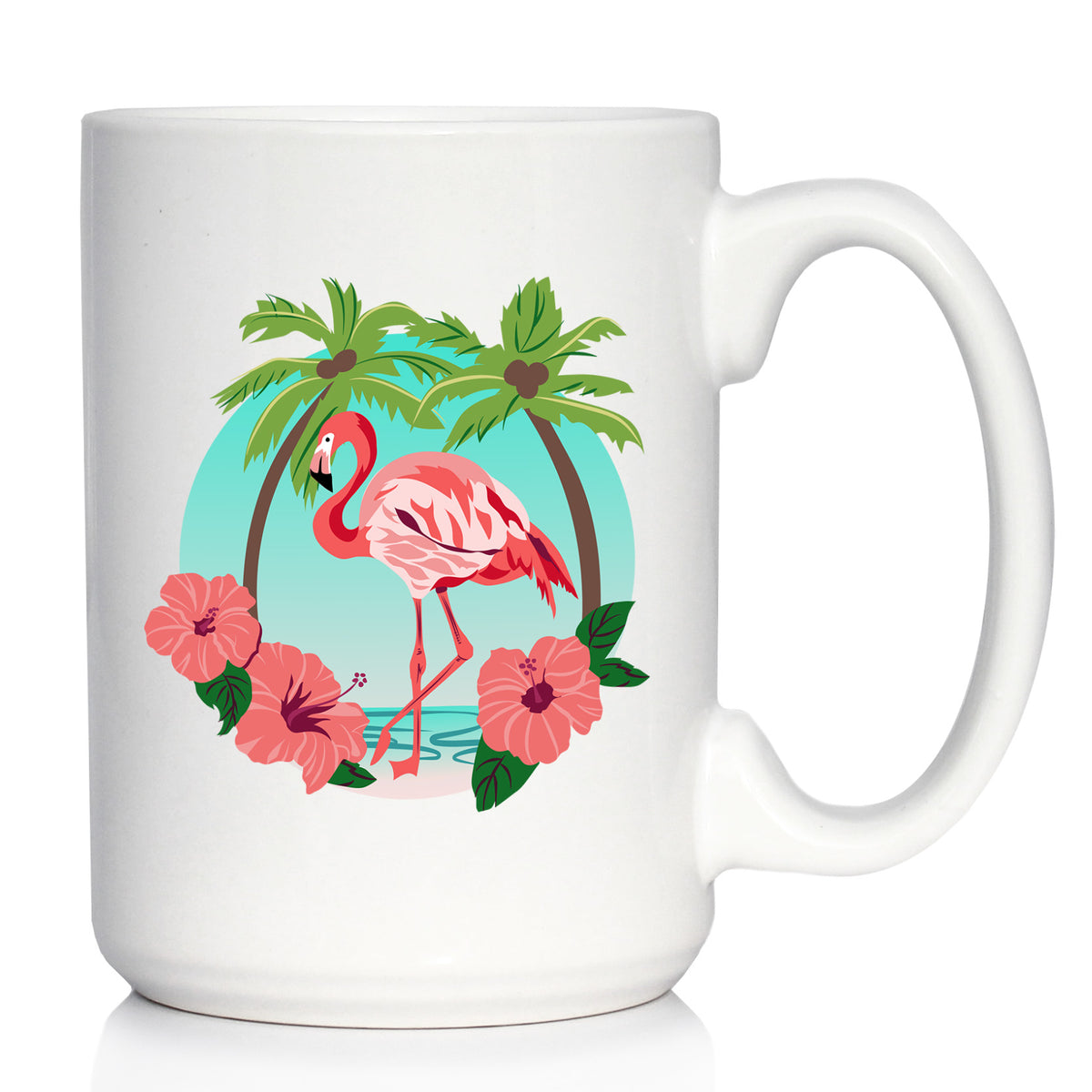 Tropical Flamingo Coffee Mug - Flamingo Gifts &amp; Decor - Large 15oz &amp; 11oz White Ceramic Mugs