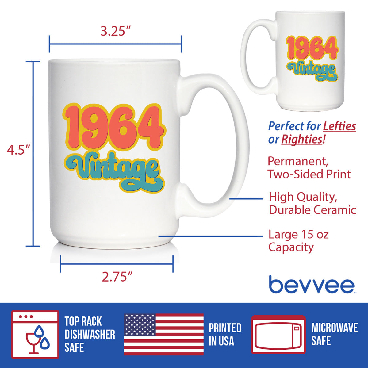 Vintage 1964 - Fun 60th Birthday Coffee Mug Gifts for Men &amp; Women Turning 60 - Retro Coffee Cups