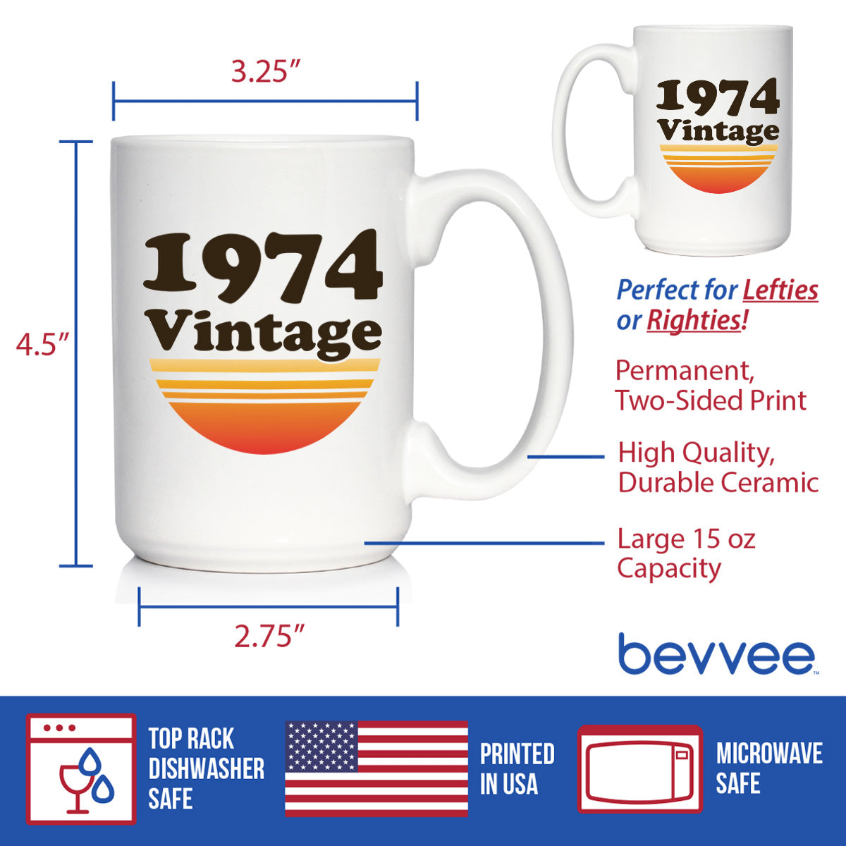 Vintage 1974 - Fun 50th Birthday Coffee Mug Gifts for Men &amp; Women Turning 50 - Retro Coffee Cups