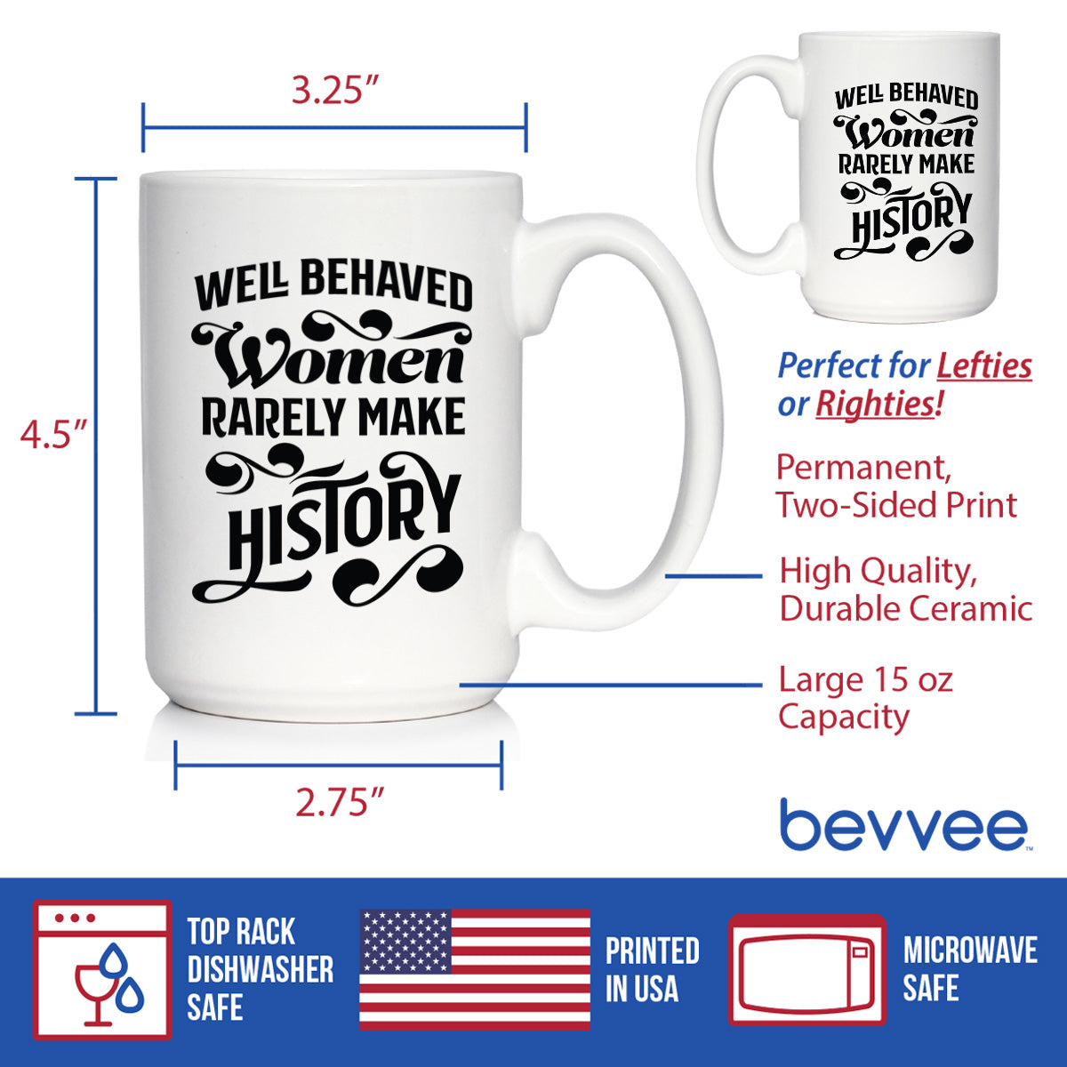 Well Behaved Women Rarely Make History Coffee Mug - Funny Feminism Gifts &amp; Decor