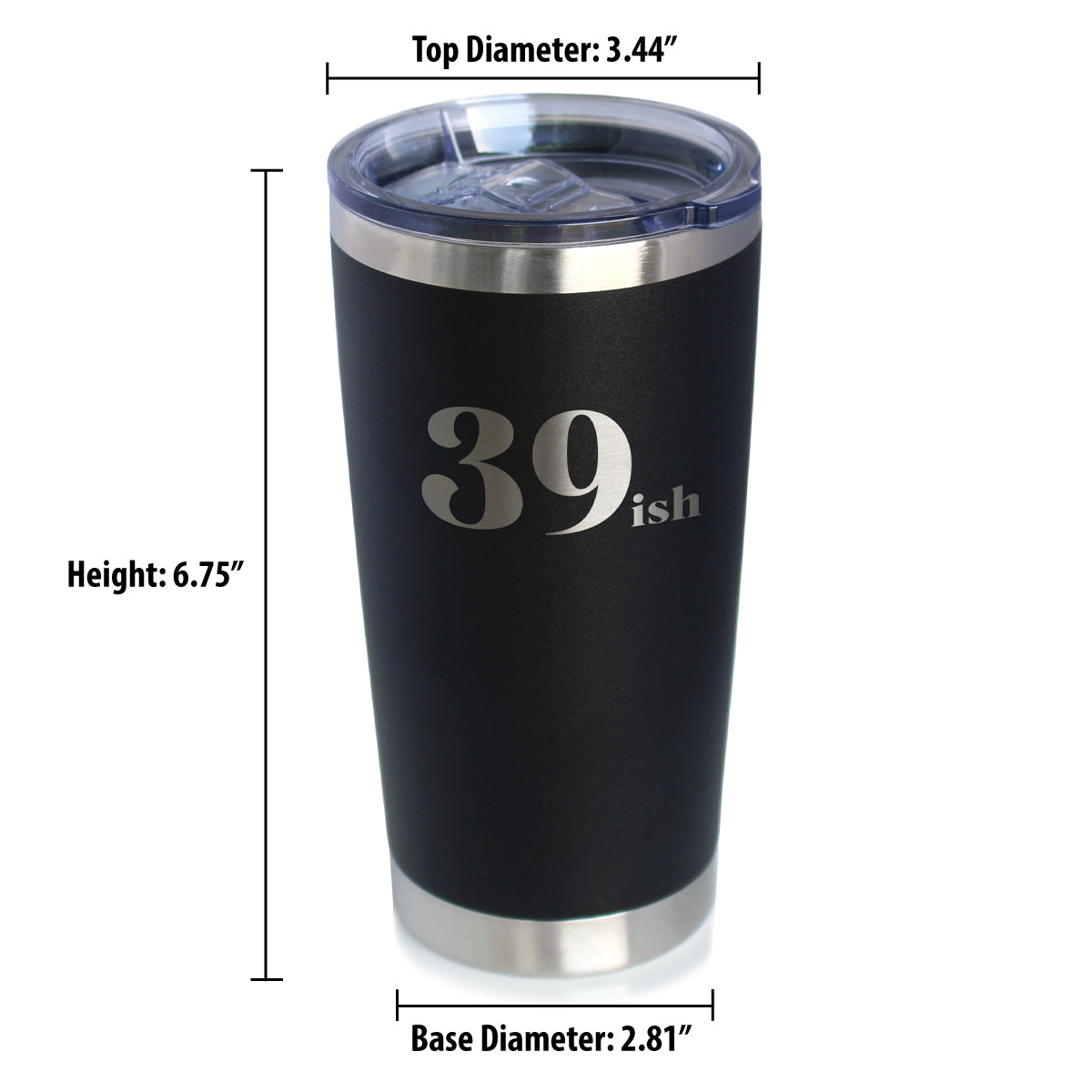 39ish - Insulated Coffee Tumbler Cup with Sliding Lid - Funny 40th Birthday Gift for Women or Men Turning 40 - 20 oz - Teal