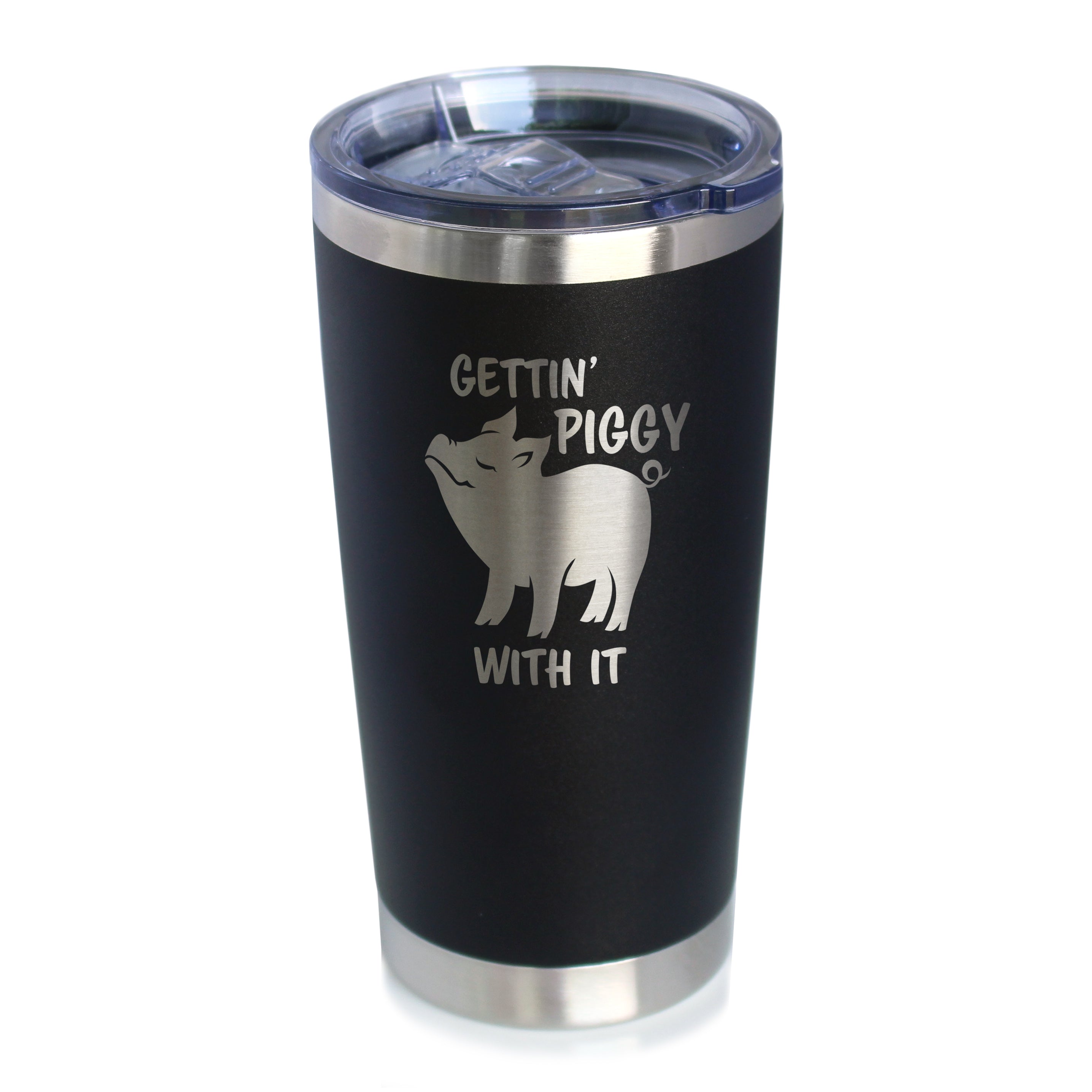 Gettin Piggy - Insulated Coffee Tumbler Cup with Sliding Lid - Stainless Steel Insulated Mug - Pig Themed Coffee Gifts