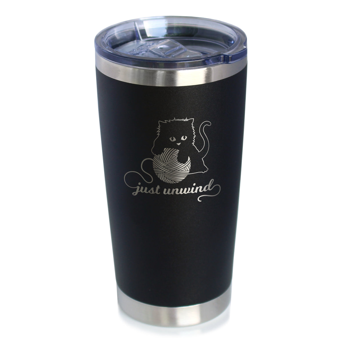 Just Unwind - Cat Insulated Coffee Tumbler Cup with Sliding Lid - Stainless Steel Travel Mug - Unique Cat Gifts for Women and Men