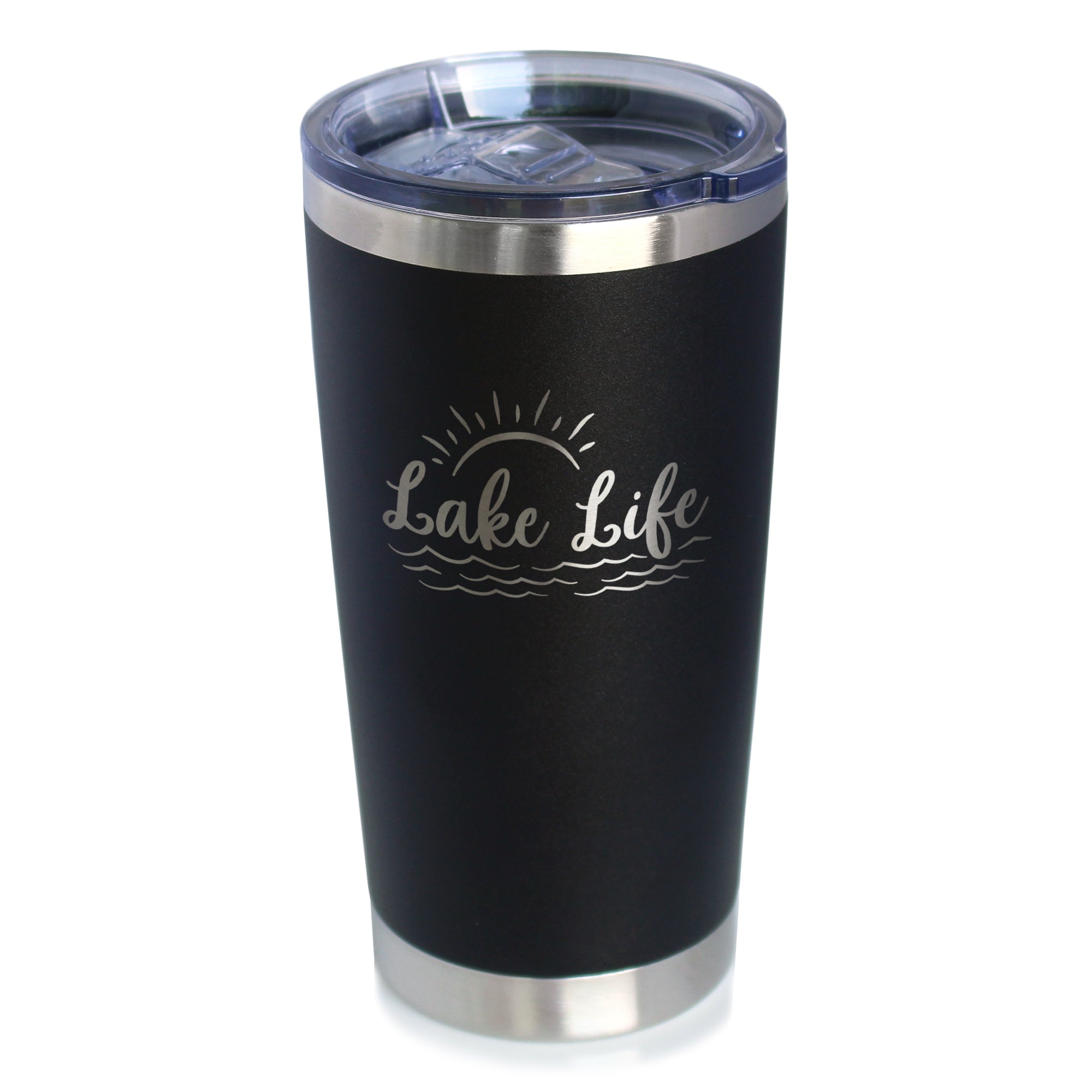 Lake Life - Insulated Coffee Tumbler Cup with Sliding Lid - Stainless Steel Insulated Mug - Cute Outdoor Camping Mug and Lake House Decor