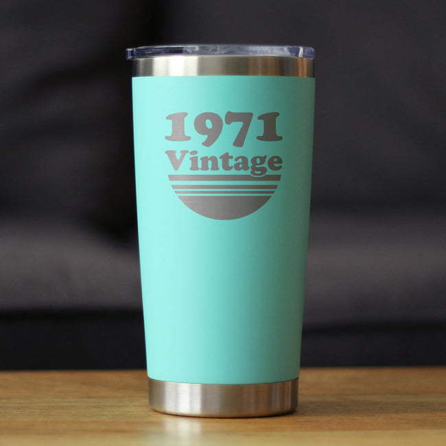 Vintage 1971 - Insulated Coffee Tumbler Cup with Sliding Lid - 20 oz - Funny 55th Birthday Gift for Women or Men Turning 55