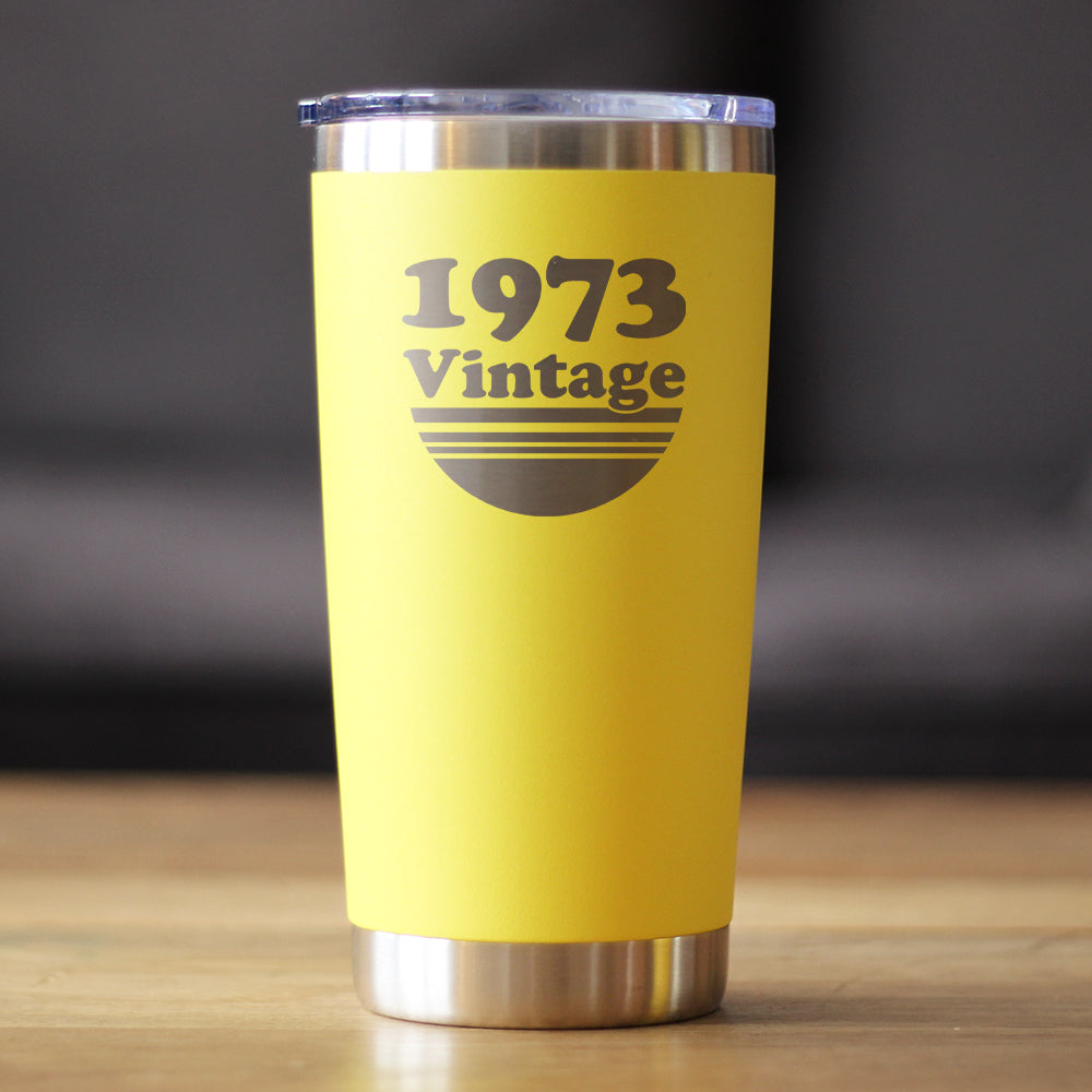Vintage 1973 - Insulated Coffee Tumbler Cup with Sliding Lid - 20 oz - Funny 53rd Birthday Gift for Women or Men Turning 53