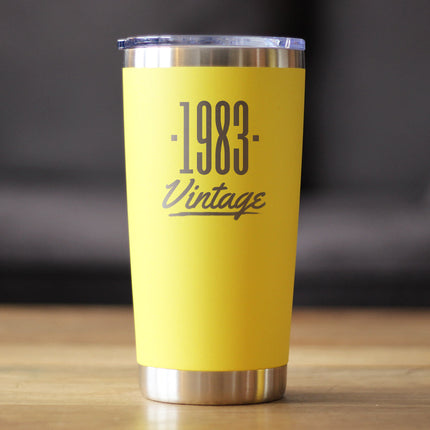 Vintage 1983 - Insulated Coffee Tumbler Cup with Sliding Lid - 20 oz - Funny 43rd Birthday Gift for Women or Men Turning 43