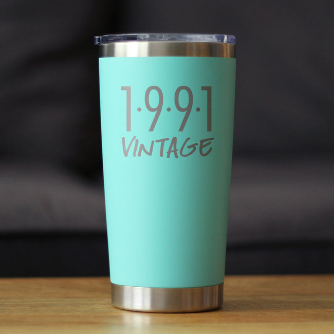 Vintage 1991 - Insulated Coffee Tumbler Cup with Sliding Lid - 20 oz - Funny 35th Birthday Gift for Women or Men Turning 35