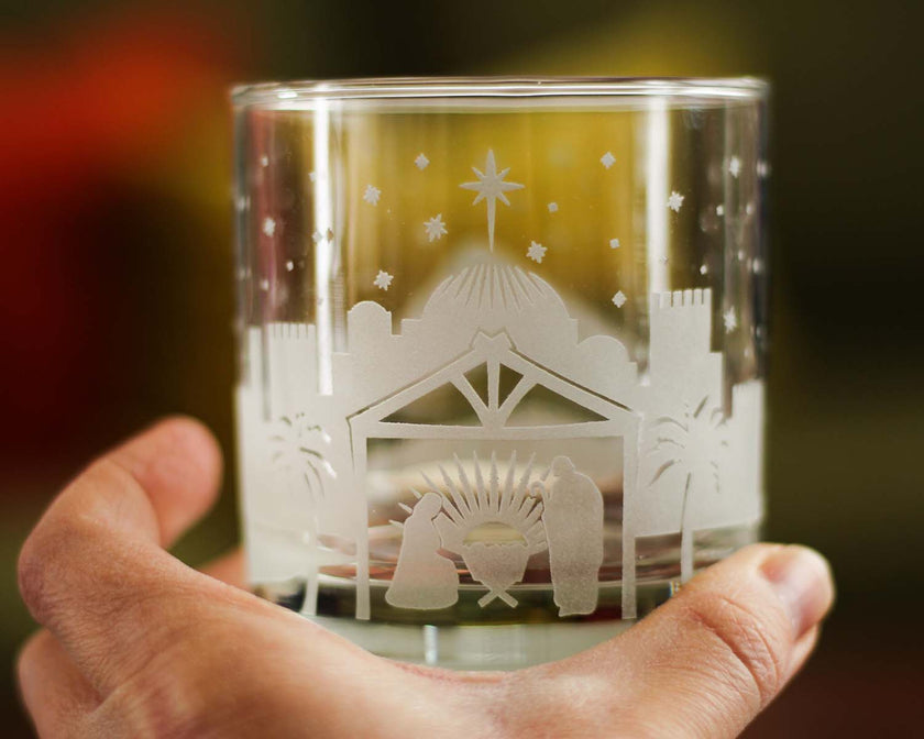 Nativity - Engraved Rocks Glass - Christmas Decor and Christmas Gifts - Weighted Tumbler Glasses - 10.25 oz