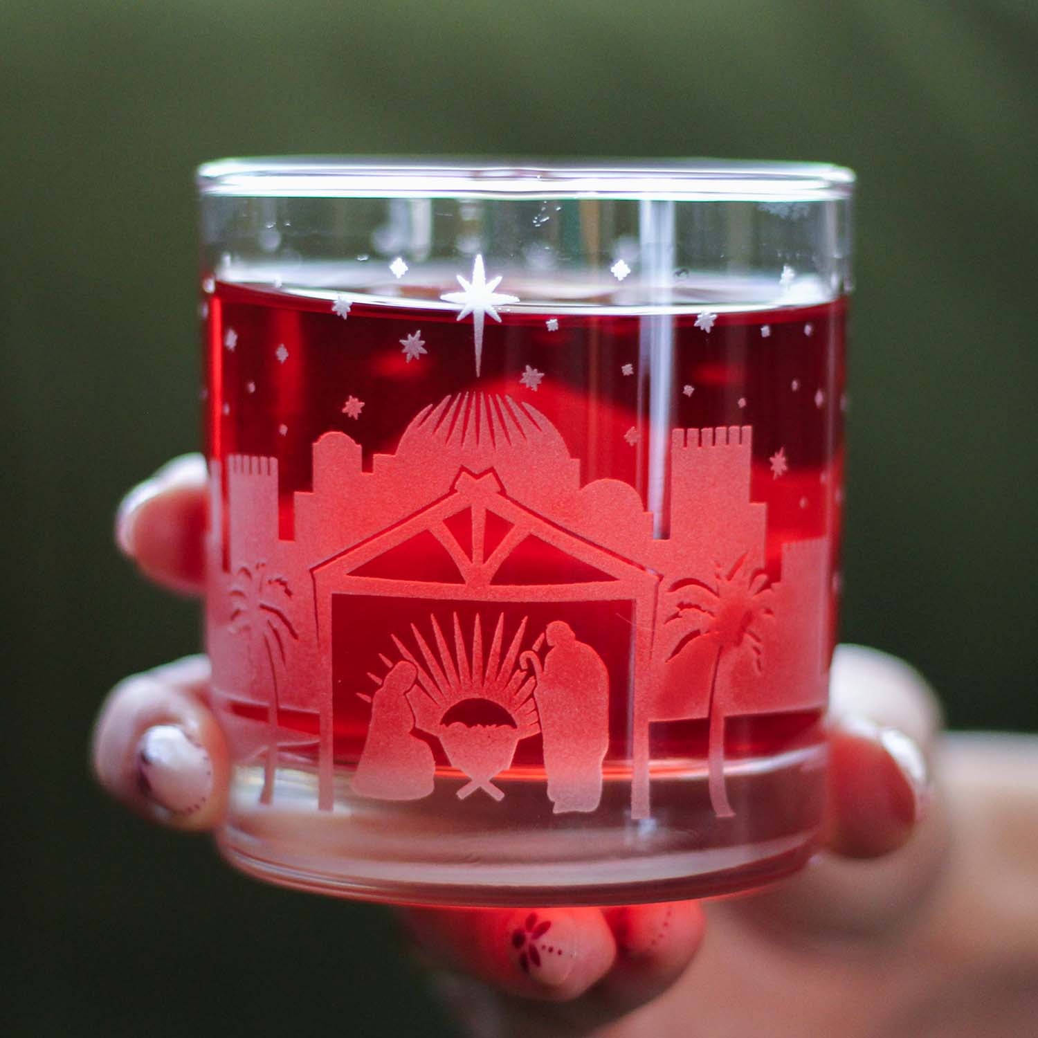 Nativity - Engraved Rocks Glass - Christmas Decor and Christmas Gifts - Weighted Tumbler Glasses - 10.25 oz