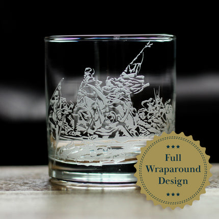 America 250 Washington Crossing the Delaware Engraved Rocks Glass America250 Official for 250th Anniversary of the USA Weighted Whiskey Glasses - 10.25 oz