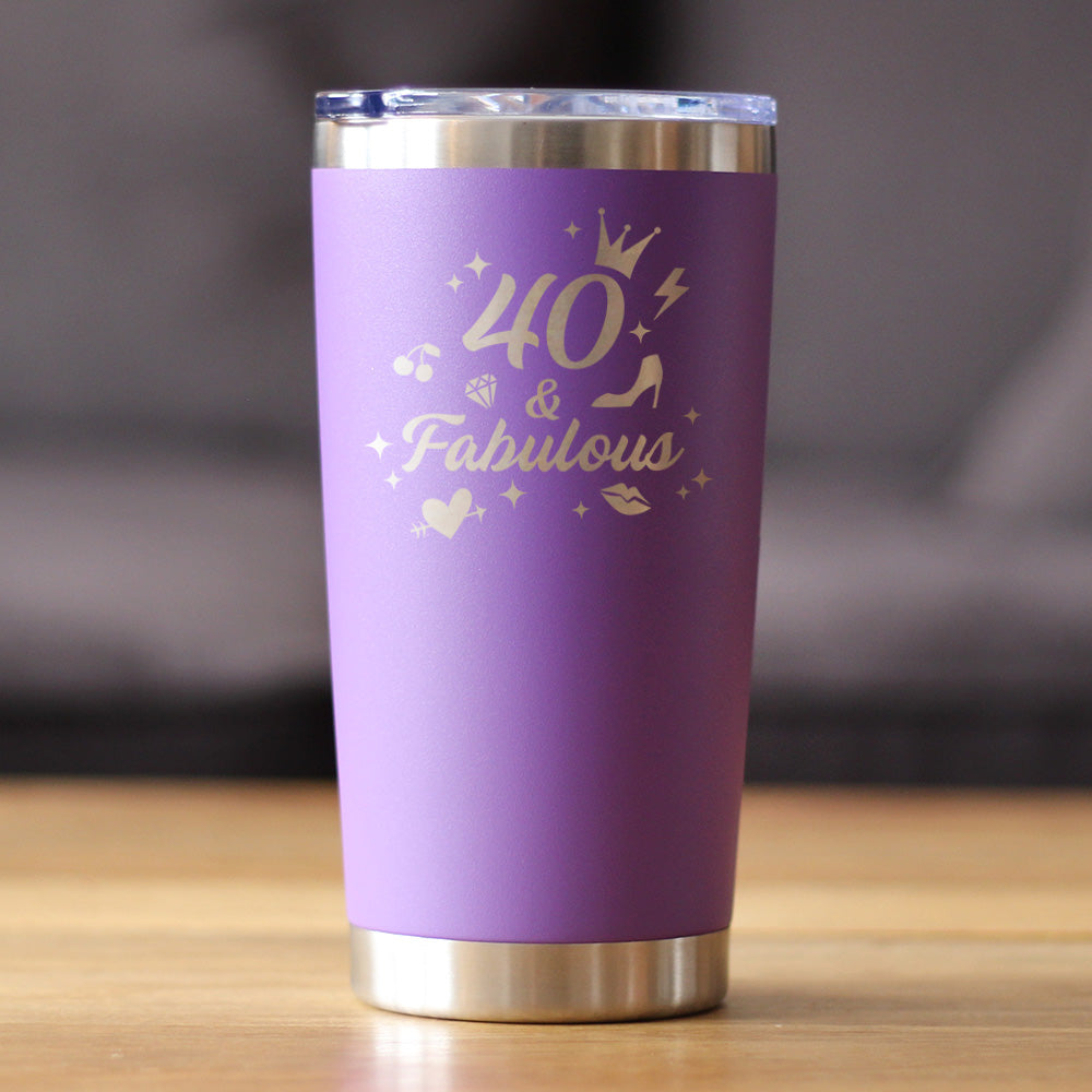 40 And Fabulous - Insulated Coffee Tumbler Cup with Sliding Lid - Stainless Steel Insulated Mug - Funny 40th Birthday Gifts for Women Turning 40