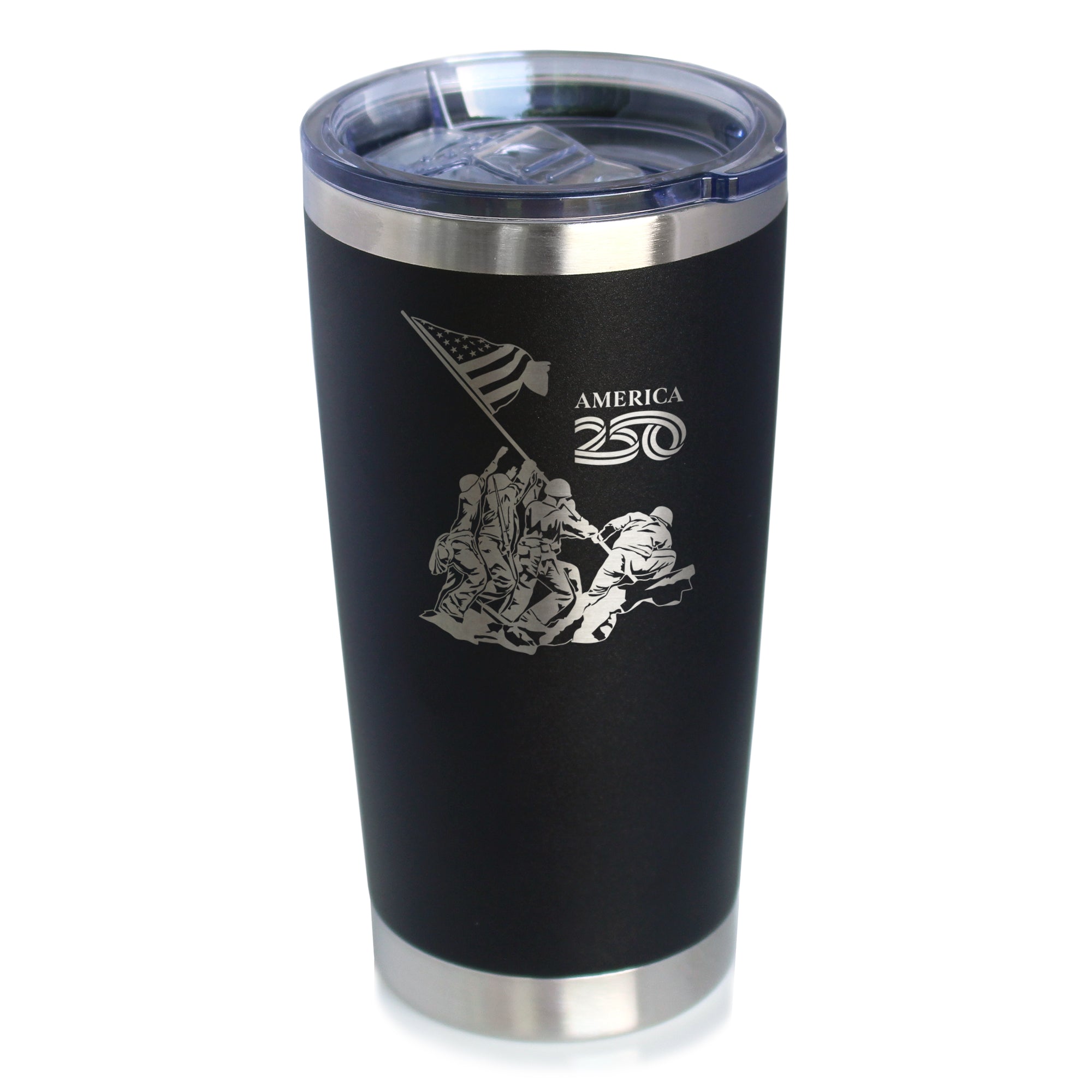 American 250 Raising the Flag on Iwo Jima Insulated Coffee Tumbler with Sliding Lid America250 Official for 250th Anniversary of the USA 20oz Stainless Steel Tumbler