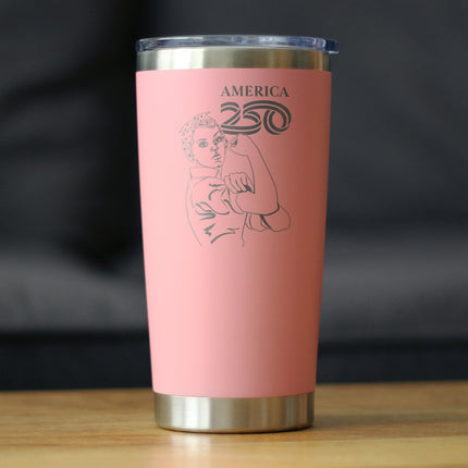 America 250 Rosie the Riveter Insulated Coffee Tumbler with Sliding Lid America250 Official for 250th Anniversary of the USA 20oz Stainless Steel Tumbler
