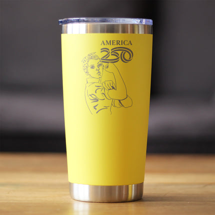 America 250 Rosie the Riveter Insulated Coffee Tumbler with Sliding Lid America250 Official for 250th Anniversary of the USA 20oz Stainless Steel Tumbler