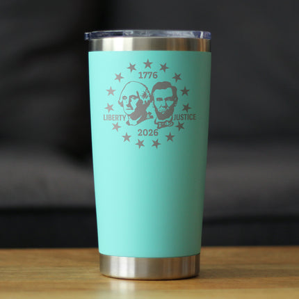 America 250 Washington Lincoln Insulated Coffee Tumbler with Sliding Lid America250 Official for 250th Anniversary of the USA 20oz Stainless Steel Tumbler