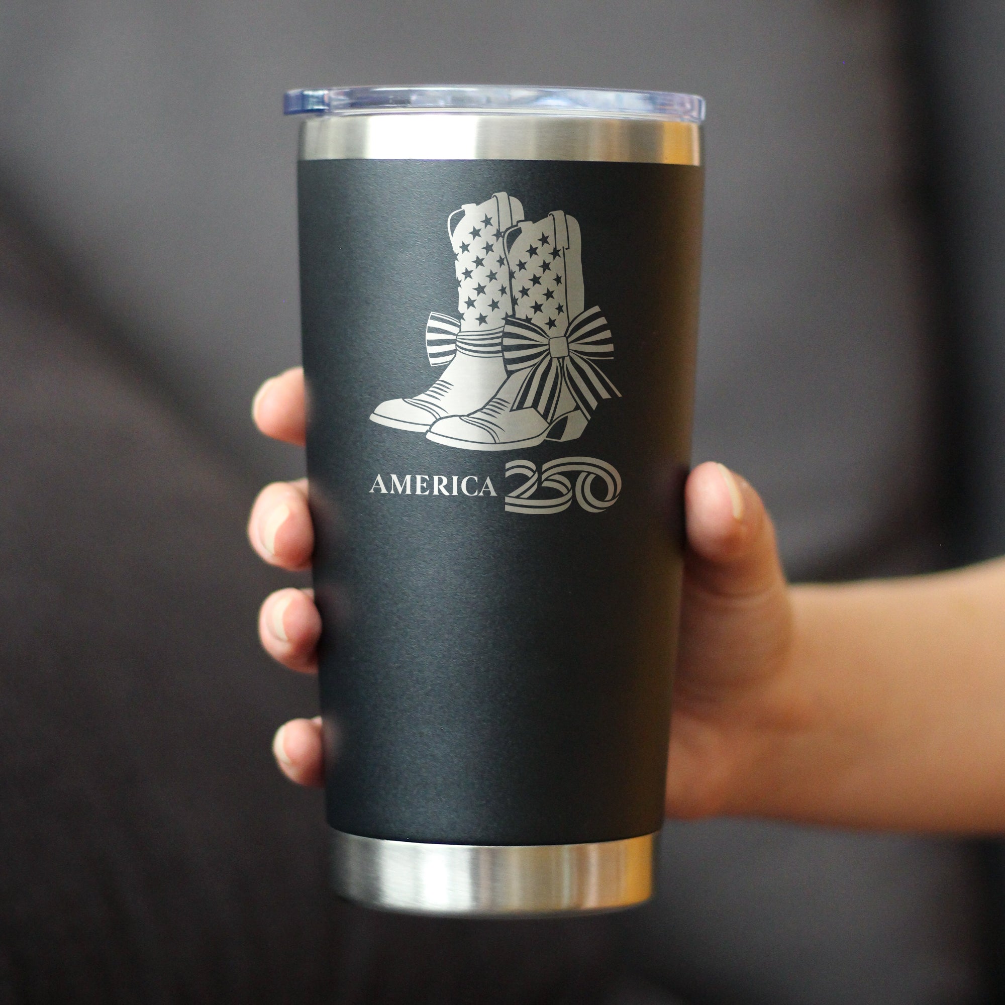 America 250 Cowgirl Boots Insulated Coffee Tumbler with Sliding Lid America250 Official for 250th Anniversary of the USA 20oz Stainless Steel Tumbler