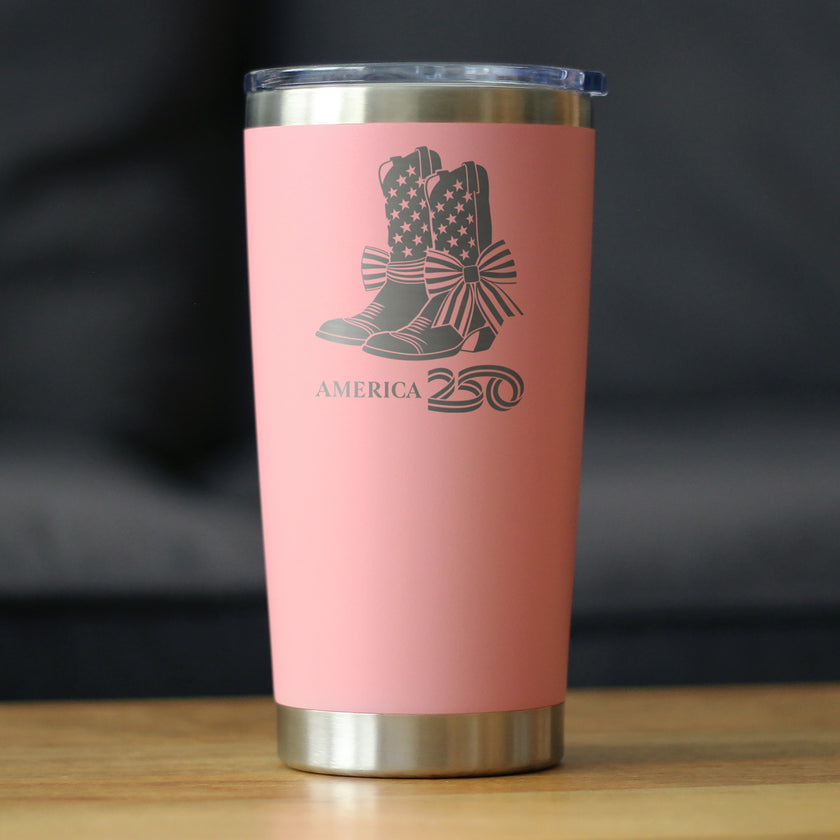 America 250 Cowgirl Boots Insulated Coffee Tumbler with Sliding Lid America250 Official for 250th Anniversary of the USA 20oz Stainless Steel Tumbler