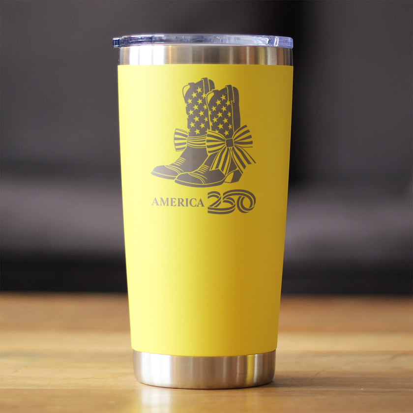 America 250 Cowgirl Boots Insulated Coffee Tumbler with Sliding Lid America250 Official for 250th Anniversary of the USA 20oz Stainless Steel Tumbler