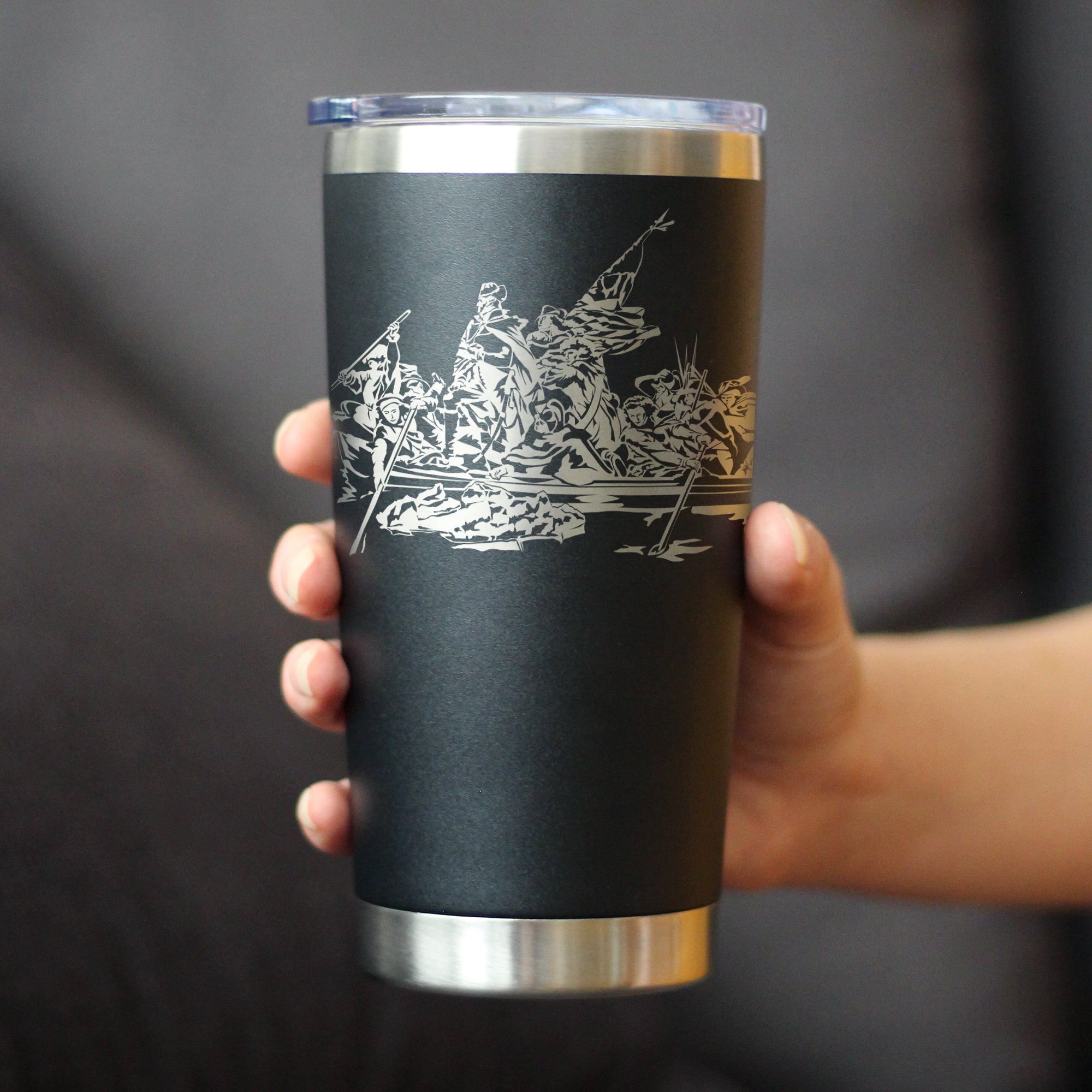 America 250 Washington Crossing the Delaware Insulated Coffee Tumbler with Sliding Lid America250 Official for 250th Anniversary of the USA 20oz Stainless Steel Tumbler