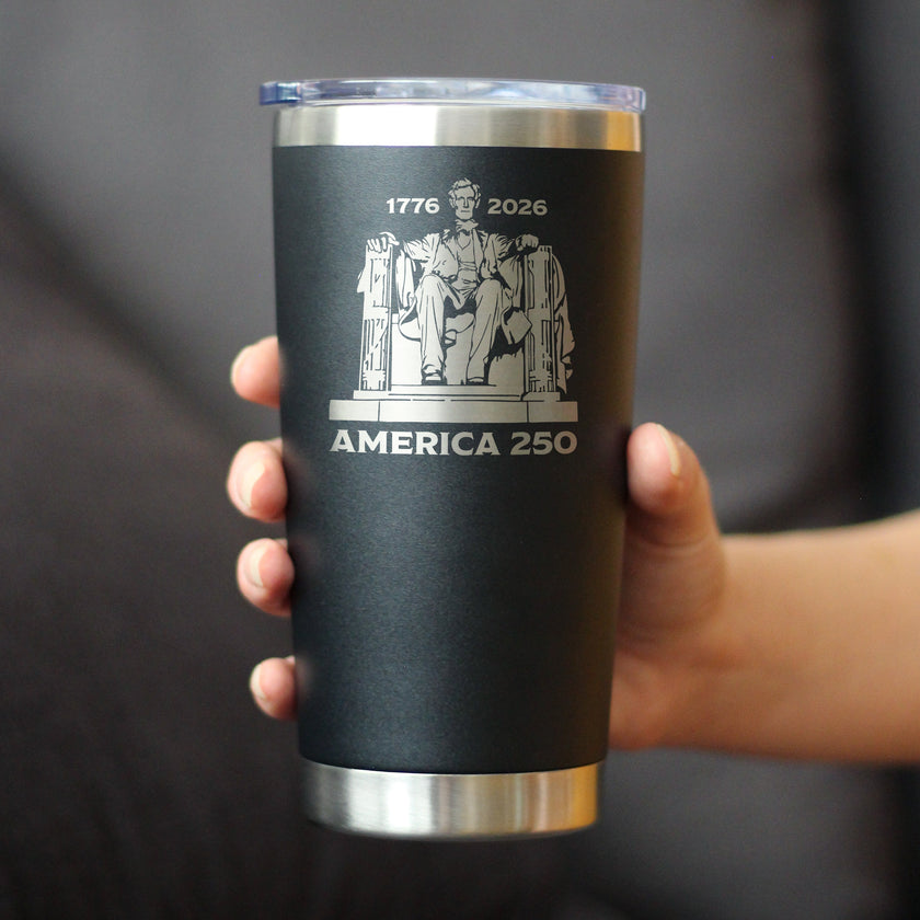 America 250 Lincoln Memorial Insulated Coffee Tumbler with Sliding Lid America250 Official for 250th Anniversary of the USA 20oz Stainless Steel Tumbler