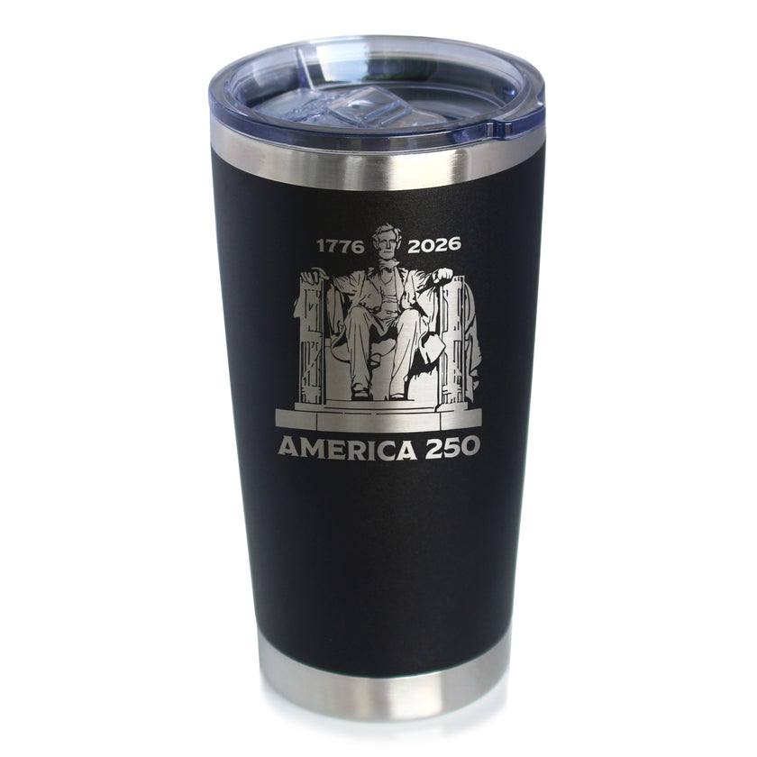 America 250 Lincoln Memorial Insulated Coffee Tumbler with Sliding Lid America250 Official for 250th Anniversary of the USA 20oz Stainless Steel Tumbler