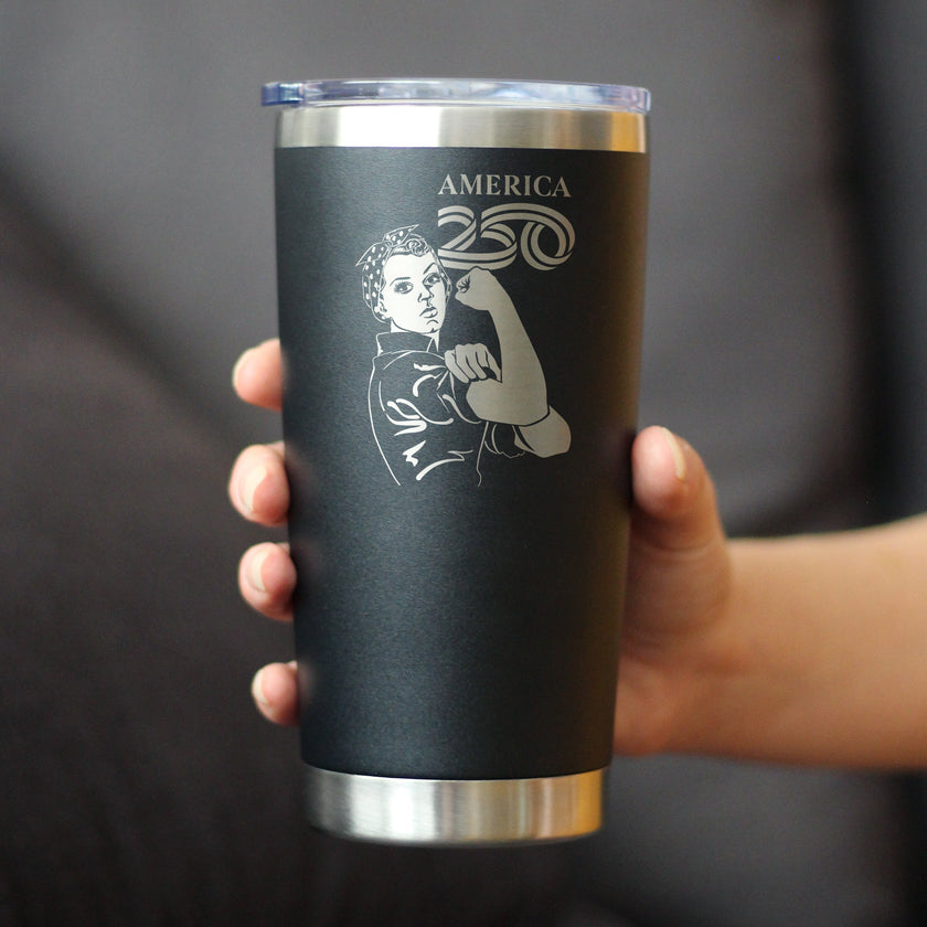 America 250 Rosie the Riveter Insulated Coffee Tumbler with Sliding Lid America250 Official for 250th Anniversary of the USA 20oz Stainless Steel Tumbler