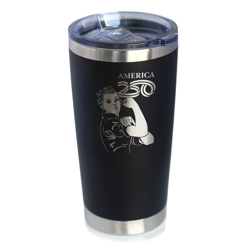 America 250 Rosie the Riveter Insulated Coffee Tumbler with Sliding Lid America250 Official for 250th Anniversary of the USA 20oz Stainless Steel Tumbler