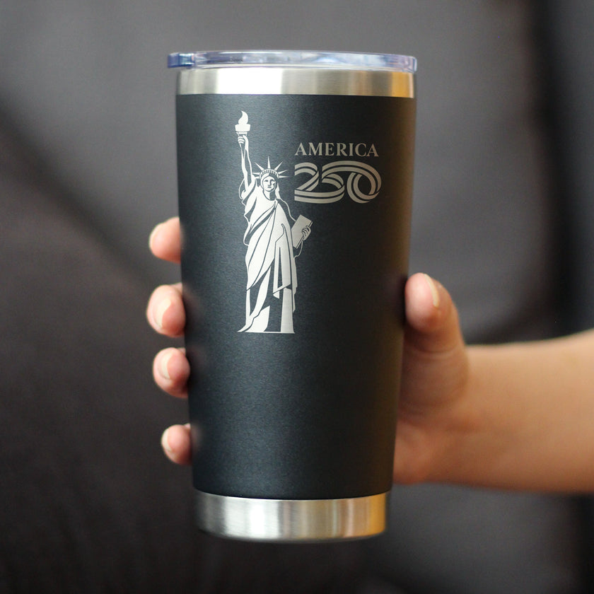 America 250 Statue of Liberty Insulated Coffee Tumbler with Sliding Lid America250 Official for 250th Anniversary of the USA 20oz Stainless Steel Tumbler