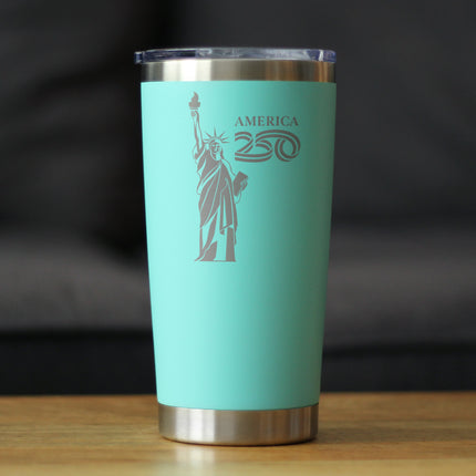 America 250 Statue of Liberty Insulated Coffee Tumbler with Sliding Lid America250 Official for 250th Anniversary of the USA 20oz Stainless Steel Tumbler