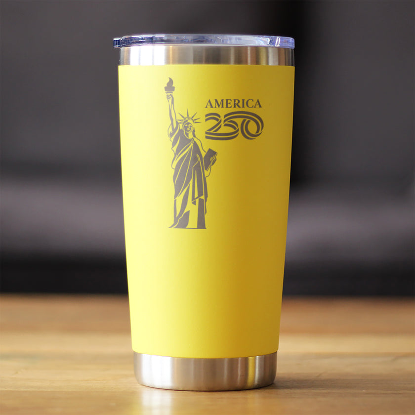 America 250 Statue of Liberty Insulated Coffee Tumbler with Sliding Lid America250 Official for 250th Anniversary of the USA 20oz Stainless Steel Tumbler