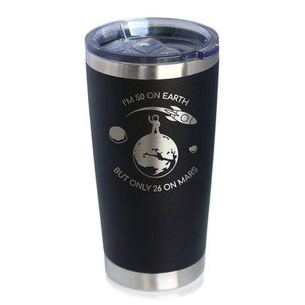 Age on Mars 50 - Insulated Coffee Tumbler Cup with Sliding Lid - Stainless Steel Insulated Mug - Unique Funny 50th Birthday Gifts for Women and Men