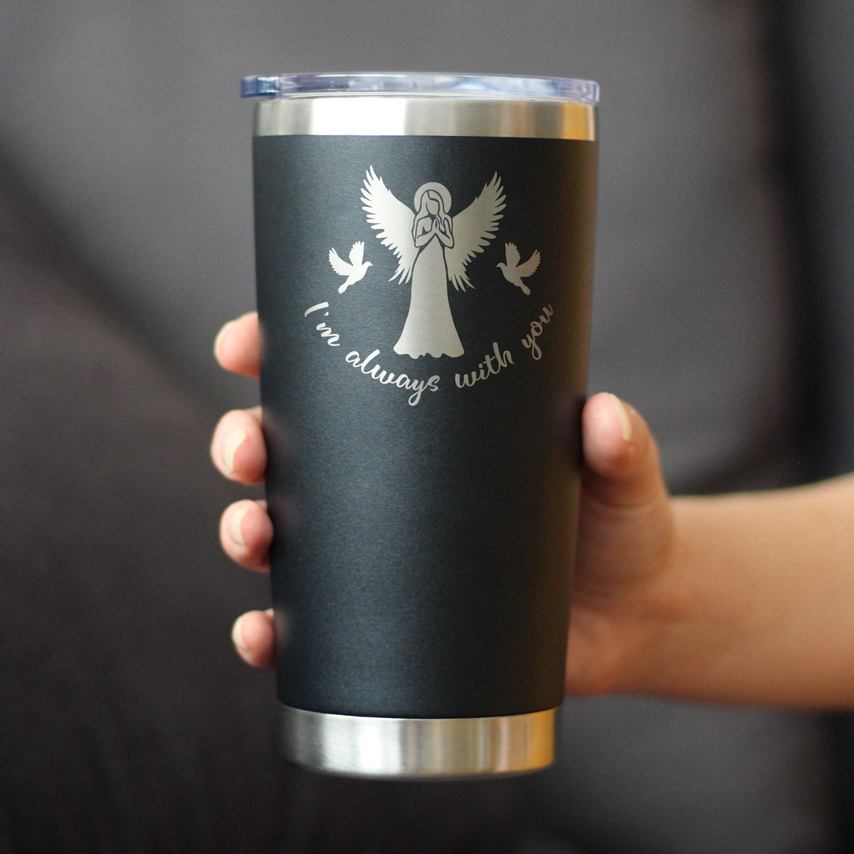 Always With You - Angel - Insulated Coffee Tumbler Cup with Sliding Lid - Stainless Steel Insulated Mug - Sympathy Memorial Gifts for Bereavement Loss